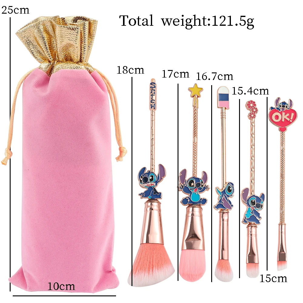 Lot de 5 pinceaux de maquillage Stitch pour fond de teint, ombres à paupières, blush, lèvres, – Image 8
