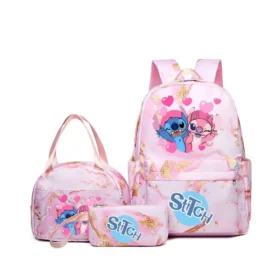 Ensemble de Sacs Stitch 3 Pièces – Sac à Dos, Sac Fourre-Tout et Pochette - Parfait pour la rentrée !